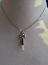 Load image into Gallery viewer, Antique Vintage Key with Charoite &amp; Arkansas Quartz Handmade OOAK
