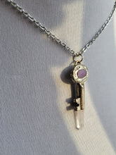 Load image into Gallery viewer, Antique Vintage Key with Charoite &amp; Arkansas Quartz Handmade OOAK
