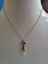 Load image into Gallery viewer, Antique Vintage Key with Charoite &amp; Arkansas Quartz Handmade OOAK
