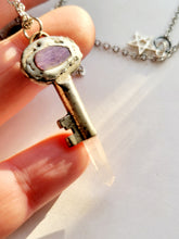 Load image into Gallery viewer, Antique Vintage Key with Charoite &amp; Arkansas Quartz Handmade OOAK
