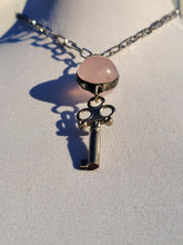 Load image into Gallery viewer, Rose Quartz and Garnet with Midcentury Diary Key Handmade OOAK
