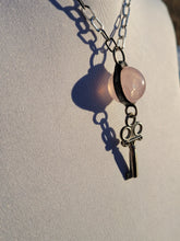 Load image into Gallery viewer, Rose Quartz and Garnet with Midcentury Diary Key Handmade OOAK
