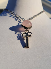 Load image into Gallery viewer, Rose Quartz and Garnet with Midcentury Diary Key Handmade OOAK
