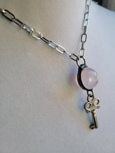 Load image into Gallery viewer, Rose Quartz and Garnet with Midcentury Diary Key Handmade OOAK
