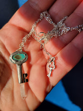 Load image into Gallery viewer, Antique Vintage Key with Turquoise &amp; Arkansas Quartz Handmade OOAK
