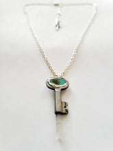 Load image into Gallery viewer, Antique Vintage Key with Turquoise &amp; Arkansas Quartz Handmade OOAK
