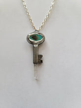 Load image into Gallery viewer, Antique Vintage Key with Turquoise &amp; Arkansas Quartz Handmade OOAK
