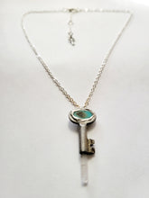 Load image into Gallery viewer, Antique Vintage Key with Turquoise &amp; Arkansas Quartz Handmade OOAK
