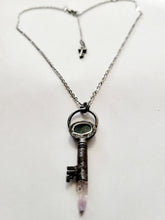 Load image into Gallery viewer, Natural Iridescent Hematite &amp; Vera Cruz Amerhyst Antique Vintage Key Necklace Handmade ooak
