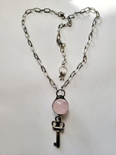 Load image into Gallery viewer, Rose Quartz and Garnet with Midcentury Diary Key Handmade OOAK
