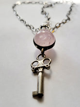 Load image into Gallery viewer, Rose Quartz and Garnet with Midcentury Diary Key Handmade OOAK
