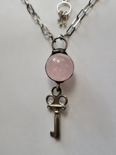 Load image into Gallery viewer, Rose Quartz and Garnet with Midcentury Diary Key Handmade OOAK
