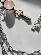 Load image into Gallery viewer, Rose Quartz and Garnet with Midcentury Diary Key Handmade OOAK
