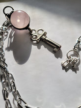 Load image into Gallery viewer, Rose Quartz and Garnet with Midcentury Diary Key Handmade OOAK
