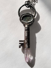 Load image into Gallery viewer, Natural Iridescent Hematite &amp; Vera Cruz Amerhyst Antique Vintage Key Necklace Handmade ooak
