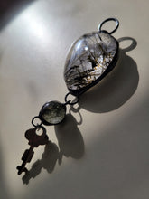 Load image into Gallery viewer, Large Rutile Quartz with Garden Quartz and Small Antique Key Handmade OOAK
