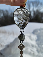 Load image into Gallery viewer, Large Rutile Quartz with Garden Quartz and Small Antique Key Handmade OOAK
