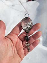 Load image into Gallery viewer, Large Rutile Quartz with Garden Quartz and Small Antique Key Handmade OOAK
