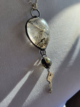 Load image into Gallery viewer, Large Rutile Quartz with Garden Quartz and Small Antique Key Handmade OOAK
