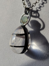 Load image into Gallery viewer, Clear Quartz Egg with Swirl and Aquamarine Flower Handmade OOAK
