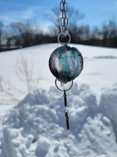 Load image into Gallery viewer, Carved Fluorite with Two Crystal Keys Pink Amethyst and Clear QuartzNecklace Handmade OOAK
