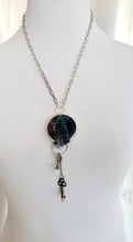 Load image into Gallery viewer, Carved Fluorite with Two Crystal Keys Pink Amethyst and Clear QuartzNecklace Handmade OOAK
