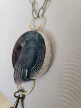 Load image into Gallery viewer, Carved Fluorite with Two Crystal Keys Pink Amethyst and Clear QuartzNecklace Handmade OOAK
