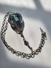 Load image into Gallery viewer, Carved Fluorite with Two Crystal Keys Pink Amethyst and Clear QuartzNecklace Handmade OOAK
