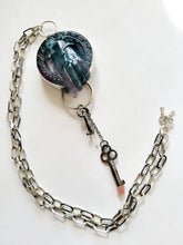 Load image into Gallery viewer, Carved Fluorite with Two Crystal Keys Pink Amethyst and Clear QuartzNecklace Handmade OOAK
