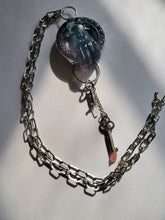 Load image into Gallery viewer, Carved Fluorite with Two Crystal Keys Pink Amethyst and Clear QuartzNecklace Handmade OOAK
