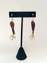 Load image into Gallery viewer, Mahogany Obsidian and Vintage Bird Stamping Earrings Handmade OOAK
