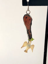 Load image into Gallery viewer, Mahogany Obsidian and Vintage Bird Stamping Earrings Handmade OOAK
