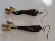 Load image into Gallery viewer, Mahogany Obsidian and Vintage Bird Stamping Earrings Handmade OOAK
