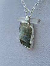 Load image into Gallery viewer, Blue Barite and Naturally Shaped Gray Lithium Handmade OOAK
