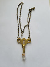 Load image into Gallery viewer, Antique Brass Clock Key with Clear Skeletal Root Quartz Handmade OOAK
