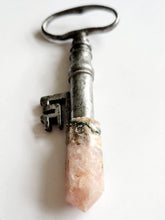 Load image into Gallery viewer, Antique Warrior Key with Fitted Pink Amethyst Handmade OOAK
