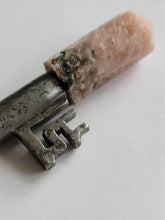 Load image into Gallery viewer, Antique Warrior Key with Fitted Pink Amethyst Handmade OOAK
