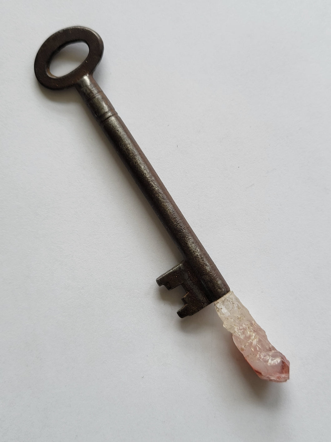 Antique Skeleton Key Wand with Hematite Quartz with Etchings Handmade OOAK