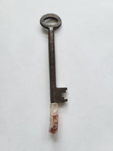 Load image into Gallery viewer, Antique Skeleton Key Wand with Hematite Quartz with Etchings Handmade OOAK
