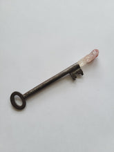 Load image into Gallery viewer, Antique Skeleton Key Wand with Hematite Quartz with Etchings Handmade OOAK
