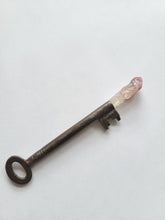 Load image into Gallery viewer, Antique Skeleton Key Wand with Hematite Quartz with Etchings Handmade OOAK
