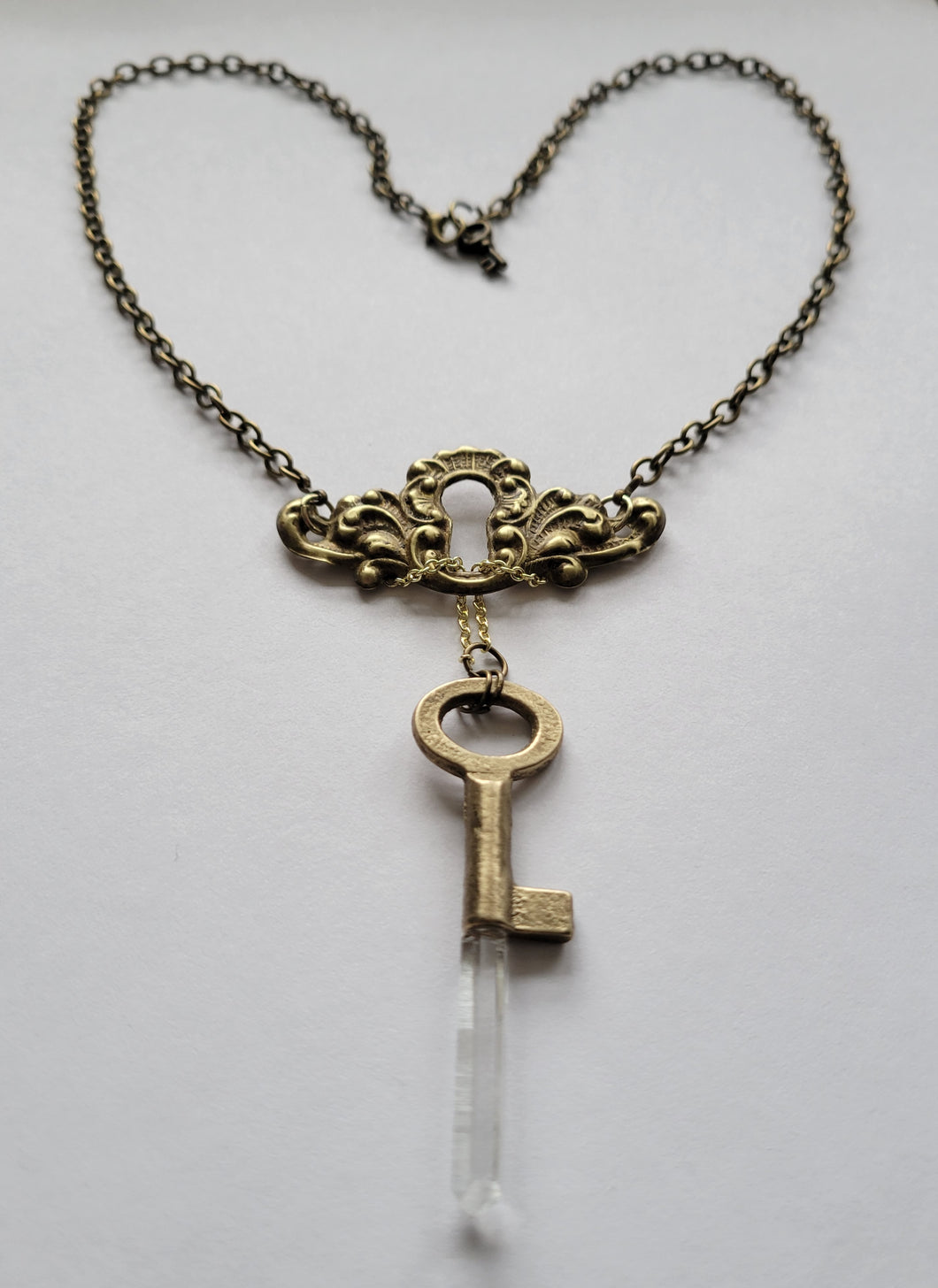 Antiuque Brass Escutcheon and Antique Brass Key with Hand Fitted Columbian Quartz Handmade OOAK