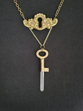 Load image into Gallery viewer, Antiuque Brass Escutcheon and Antique Brass Key with Hand Fitted Columbian Quartz Handmade OOAK
