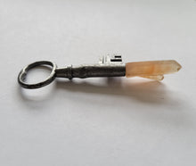 Load image into Gallery viewer, Antique Key with Papaya Quartz Twin Cluster Point Wand Handmade OOAK
