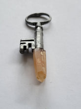 Load image into Gallery viewer, Antique Key with Papaya Quartz Twin Cluster Point Wand Handmade OOAK
