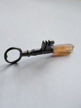 Load image into Gallery viewer, Antique Key with Papaya Quartz Twin Cluster Point Wand Handmade OOAK
