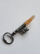 Load image into Gallery viewer, Antique Key with Papaya Quartz Twin Cluster Point Wand Handmade OOAK
