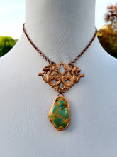 Load image into Gallery viewer, Vintage Brass Stamping with a Light Copper Wash with Real Turquoise Handmade OOAK
