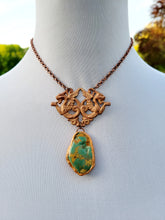 Load image into Gallery viewer, Vintage Brass Stamping with a Light Copper Wash with Real Turquoise Handmade OOAK
