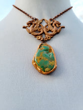 Load image into Gallery viewer, Vintage Brass Stamping with a Light Copper Wash with Real Turquoise Handmade OOAK
